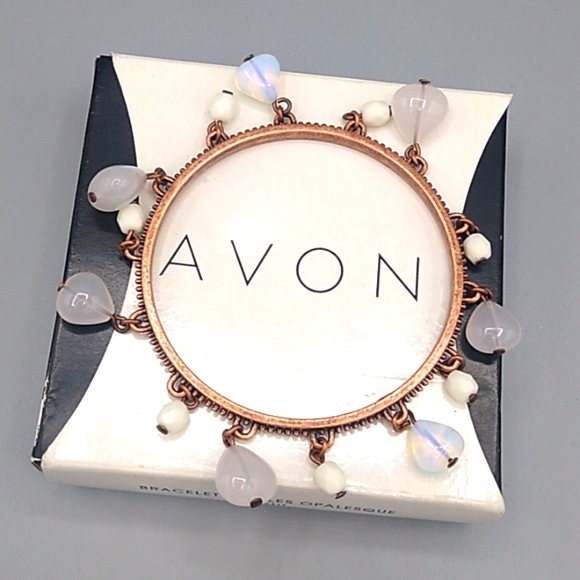 Avon Opalesque Brass look Beaded Bangle Bracelet 8" - Picture 7 of 8